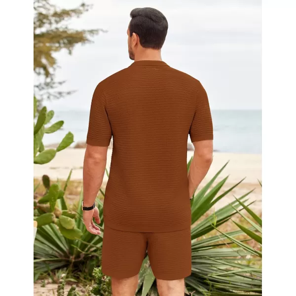 COOFANDY Men's 2 Piece Short Sets Casual Button Down Shirt and Shorts Set Knit Polo Set Vintage Summer Beach Outfits
