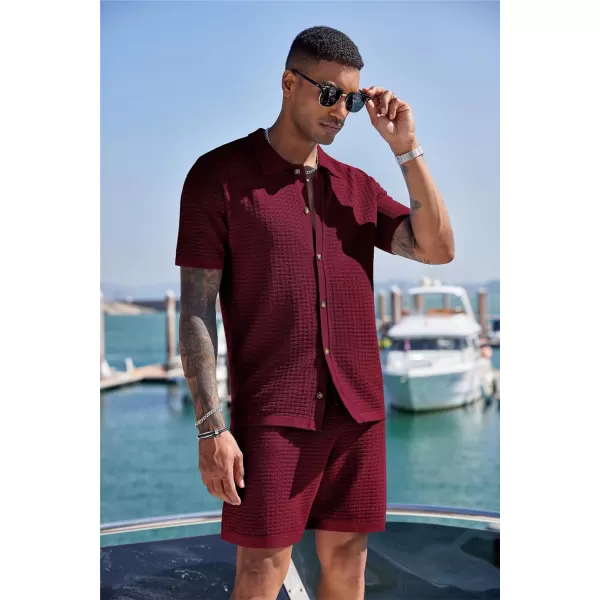 COOFANDY Men's 2 Piece Short Sets Casual Button Down Shirt and Shorts Set Knit Polo Set Vintage Summer Beach Outfits