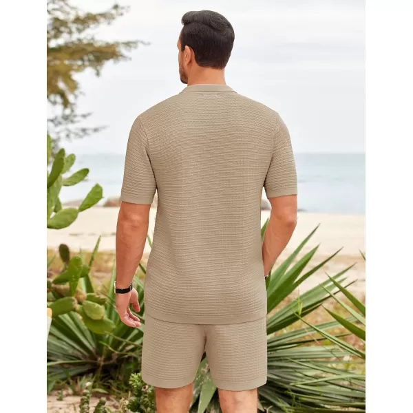 COOFANDY Men's 2 Piece Short Sets Casual Button Down Shirt and Shorts Set Knit Polo Set Vintage Summer Beach Outfits
