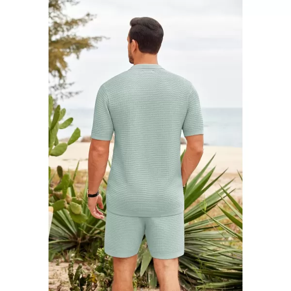 COOFANDY Men's 2 Piece Short Sets Casual Button Down Shirt and Shorts Set Knit Polo Set Vintage Summer Beach Outfits