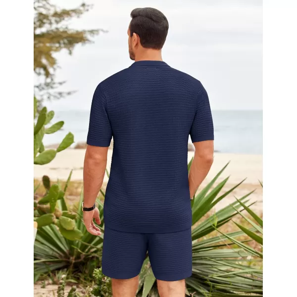 COOFANDY Men's 2 Piece Short Sets Casual Button Down Shirt and Shorts Set Knit Polo Set Vintage Summer Beach Outfits