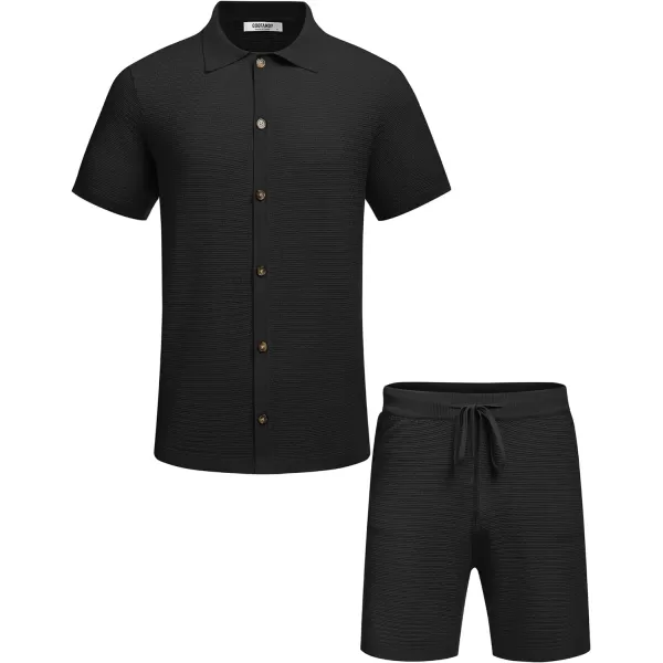 COOFANDY Men's 2 Piece Short Sets Casual Button Down Shirt and Shorts Set Knit Polo Set Vintage Summer Beach Outfits