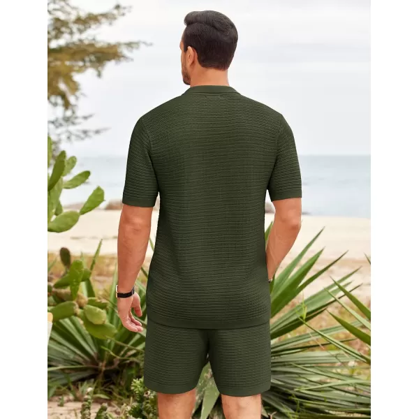 COOFANDY Men's 2 Piece Short Sets Casual Button Down Shirt and Shorts Set Knit Polo Set Vintage Summer Beach Outfits