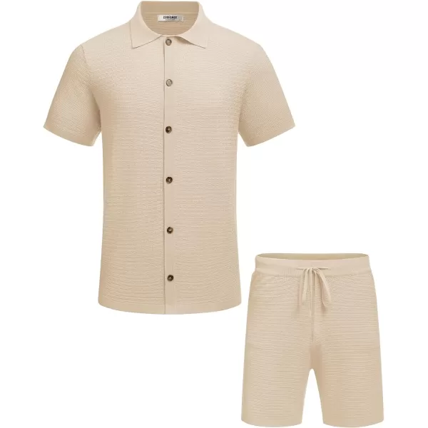 COOFANDY Men's 2 Piece Short Sets Casual Button Down Shirt and Shorts Set Knit Polo Set Vintage Summer Beach Outfits