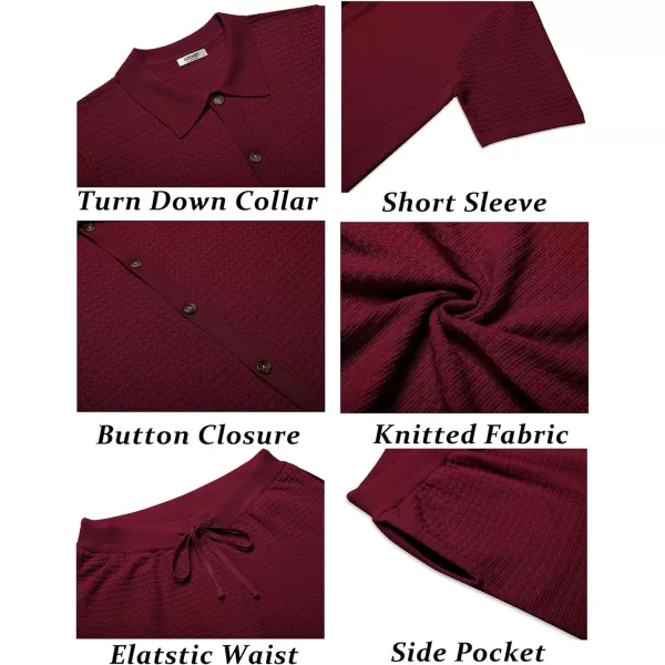 COOFANDY Men's 2 Piece Short Sets Casual Button Down Shirt and Shorts Set Knit Polo Set Vintage Summer Beach Outfits