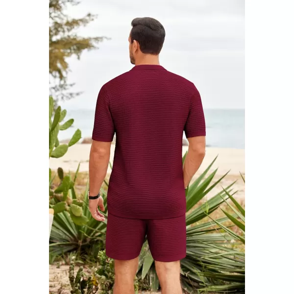 COOFANDY Men's 2 Piece Short Sets Casual Button Down Shirt and Shorts Set Knit Polo Set Vintage Summer Beach Outfits