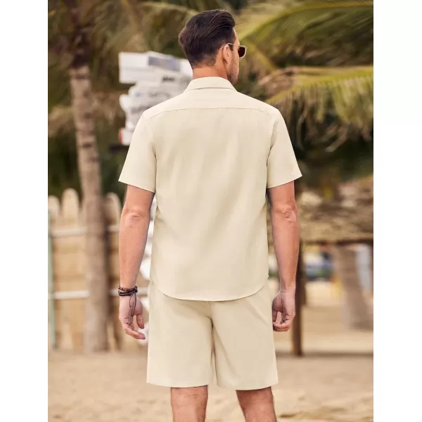 COOFANDY Men's 2 Pieces Linen Set Short Sleeve Beach Outfits Casual Button Down Shirt and Short Sets with Pockets