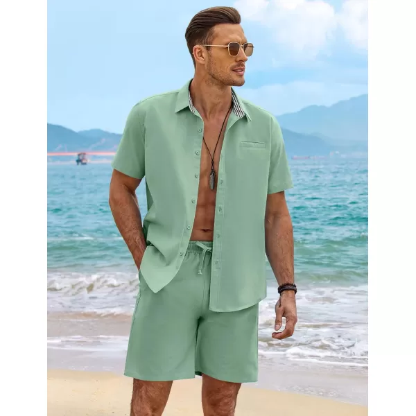 COOFANDY Men's 2 Pieces Linen Set Short Sleeve Beach Outfits Casual Button Down Shirt and Short Sets with Pockets