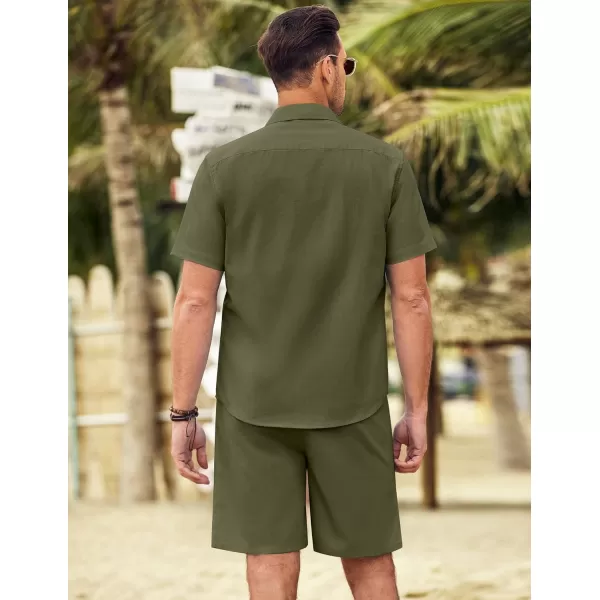COOFANDY Men's 2 Pieces Linen Set Short Sleeve Beach Outfits Casual Button Down Shirt and Short Sets with Pockets