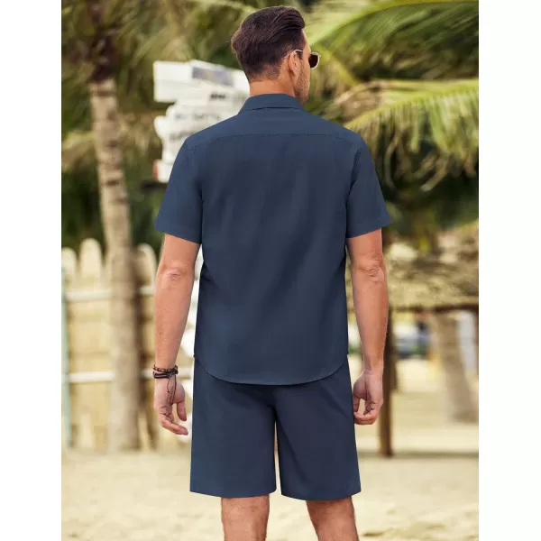 COOFANDY Men's 2 Pieces Linen Set Short Sleeve Beach Outfits Casual Button Down Shirt and Short Sets with Pockets