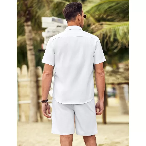 COOFANDY Men's 2 Pieces Linen Set Short Sleeve Beach Outfits Casual Button Down Shirt and Short Sets with Pockets
