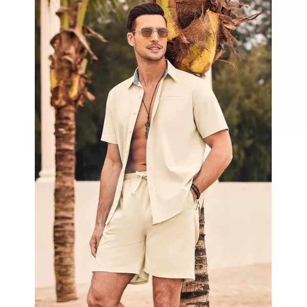 COOFANDY Men's 2 Pieces Linen Set Short Sleeve Beach Outfits Casual Button Down Shirt and Short Sets with Pockets