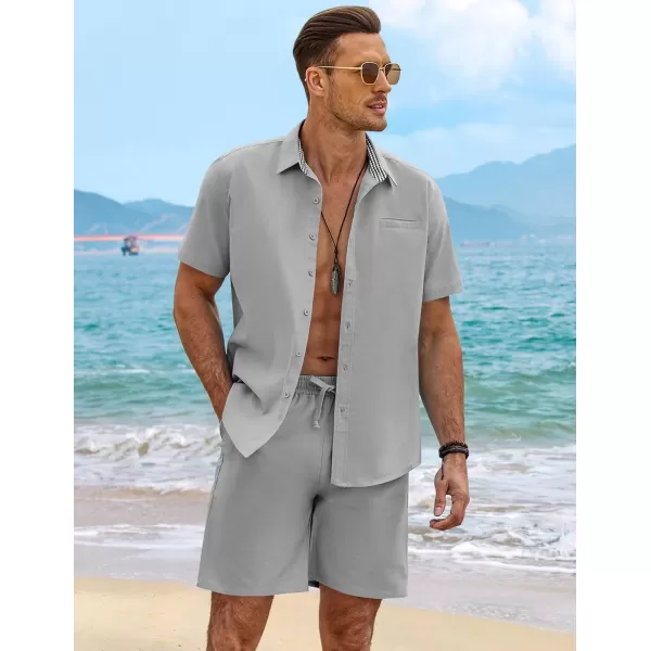 COOFANDY Men's 2 Pieces Linen Set Short Sleeve Beach Outfits Casual Button Down Shirt and Short Sets with Pockets