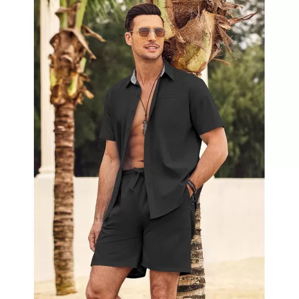 COOFANDY Men's 2 Pieces Linen Set Short Sleeve Beach Outfits Casual Button Down Shirt and Short Sets with Pockets