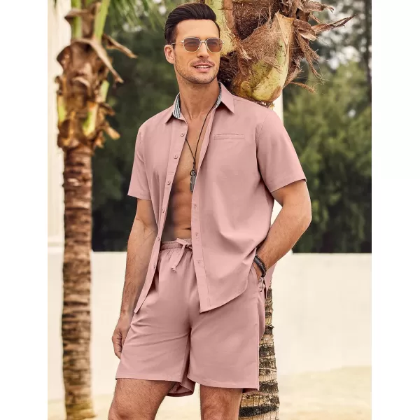 COOFANDY Men's 2 Pieces Linen Set Short Sleeve Beach Outfits Casual Button Down Shirt and Short Sets with Pockets