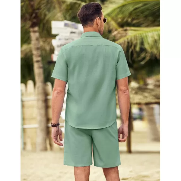 COOFANDY Men's 2 Pieces Linen Set Short Sleeve Beach Outfits Casual Button Down Shirt and Short Sets with Pockets