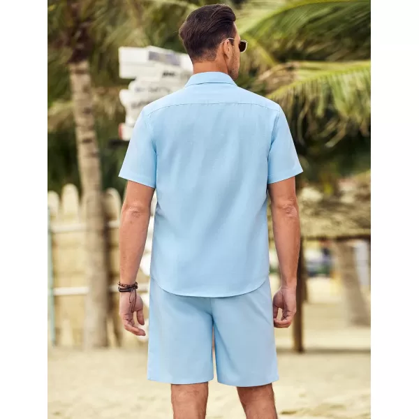 COOFANDY Men's 2 Pieces Linen Set Short Sleeve Beach Outfits Casual Button Down Shirt and Short Sets with Pockets