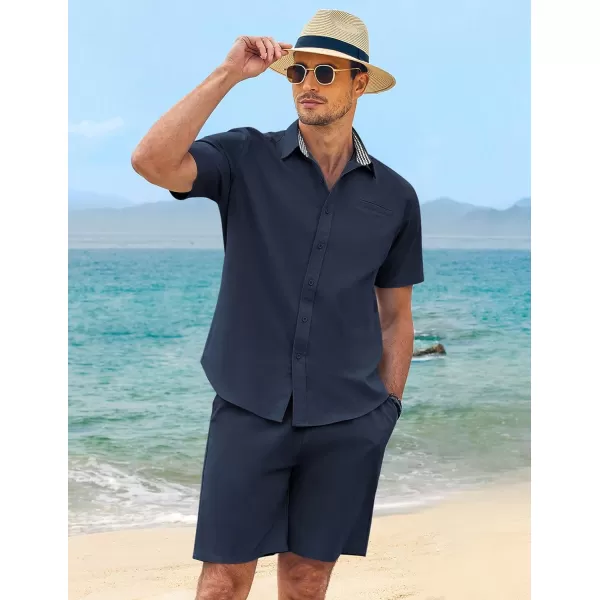 COOFANDY Men's 2 Pieces Linen Set Short Sleeve Beach Outfits Casual Button Down Shirt and Short Sets with Pockets