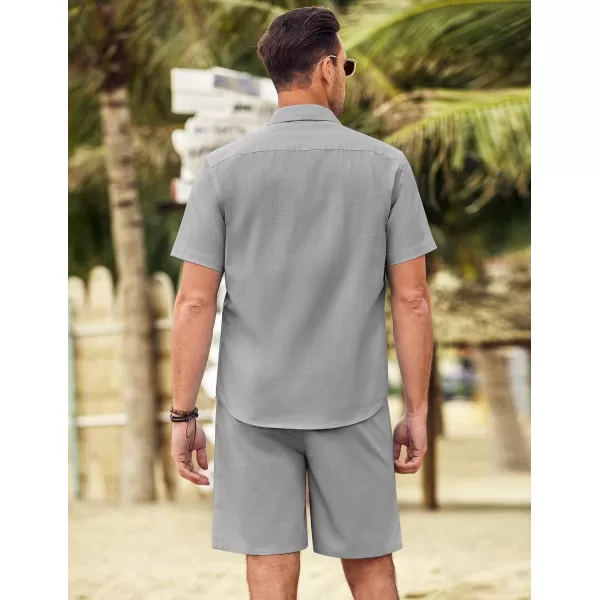 COOFANDY Men's 2 Pieces Linen Set Short Sleeve Beach Outfits Casual Button Down Shirt and Short Sets with Pockets