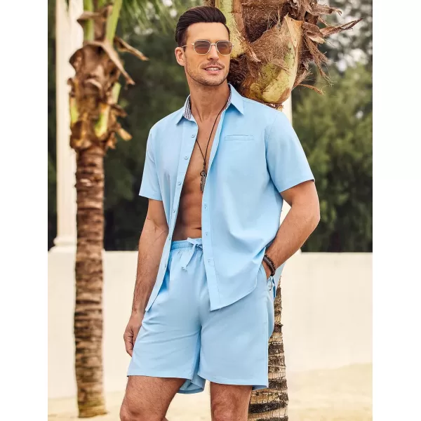 COOFANDY Men's 2 Pieces Linen Set Short Sleeve Beach Outfits Casual Button Down Shirt and Short Sets with Pockets