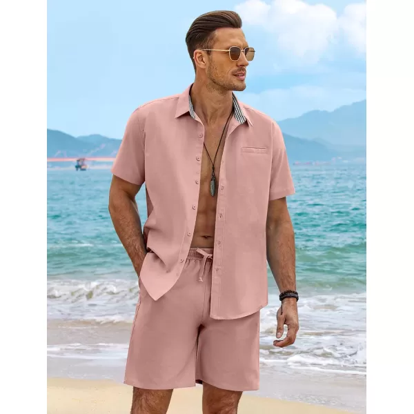COOFANDY Men's 2 Pieces Linen Set Short Sleeve Beach Outfits Casual Button Down Shirt and Short Sets with Pockets