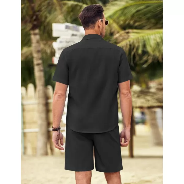 COOFANDY Men's 2 Pieces Linen Set Short Sleeve Beach Outfits Casual Button Down Shirt and Short Sets with Pockets