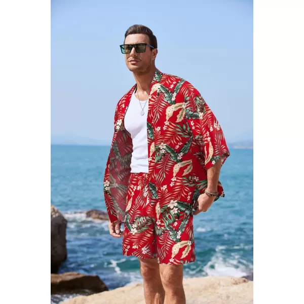 COOFANDY Men's 2 Pieces Outfit Lightweight Kimono Cardigan Jacket Set Hawaiian Beach Shirt with Shorts)