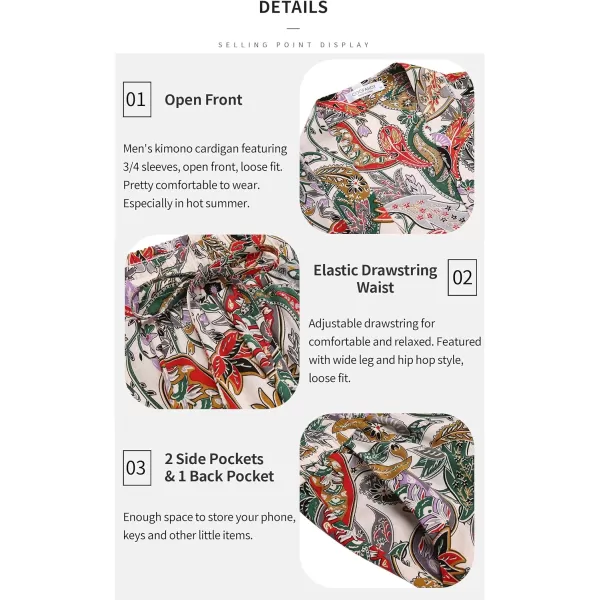 COOFANDY Men's 2 Pieces Outfit Lightweight Kimono Cardigan Jacket Set Hawaiian Beach Shirt with Shorts)