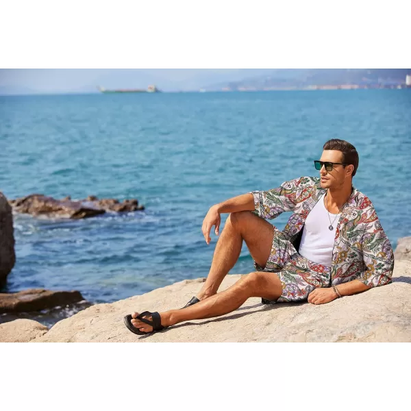 COOFANDY Men's 2 Pieces Outfit Lightweight Kimono Cardigan Jacket Set Hawaiian Beach Shirt with Shorts)