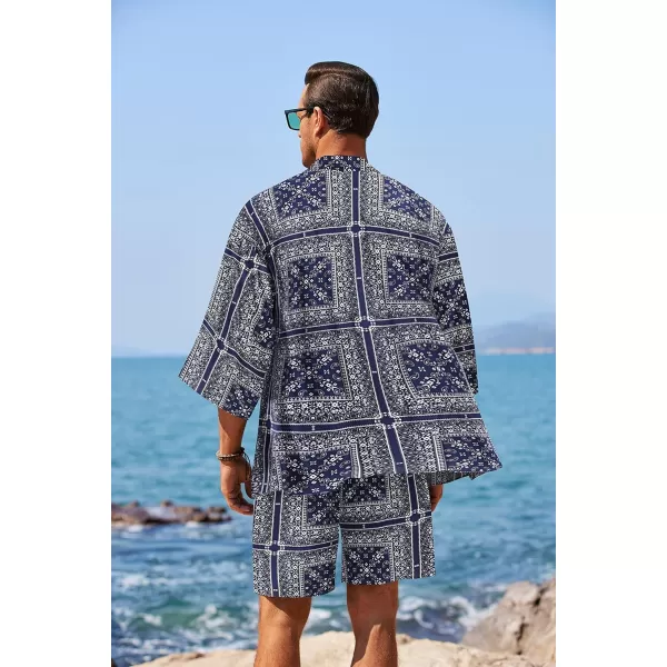 COOFANDY Men's 2 Pieces Outfit Lightweight Kimono Cardigan Jacket Set Hawaiian Beach Shirt with Shorts