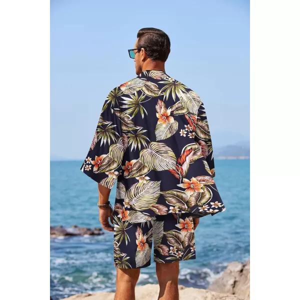 COOFANDY Men's 2 Pieces Outfit Lightweight Kimono Cardigan Jacket Set Hawaiian Beach Shirt with Shorts)