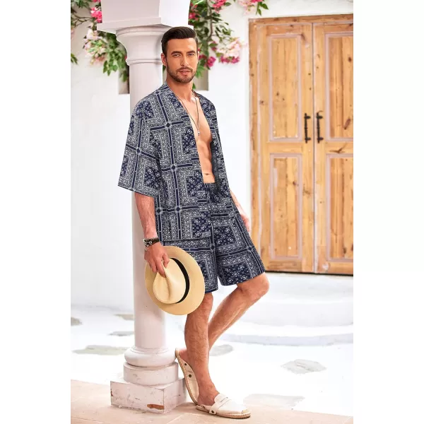 COOFANDY Men's 2 Pieces Outfit Lightweight Kimono Cardigan Jacket Set Hawaiian Beach Shirt with Shorts