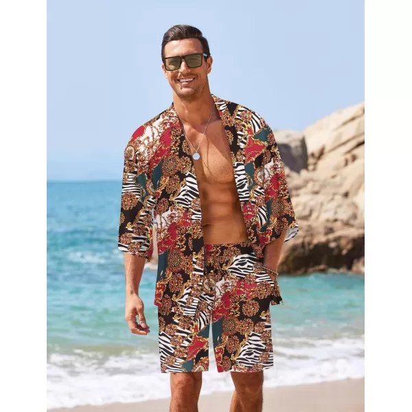 COOFANDY Men's 2 Pieces Outfit Lightweight Kimono Cardigan Jacket Set Hawaiian Beach Shirt with Shorts)