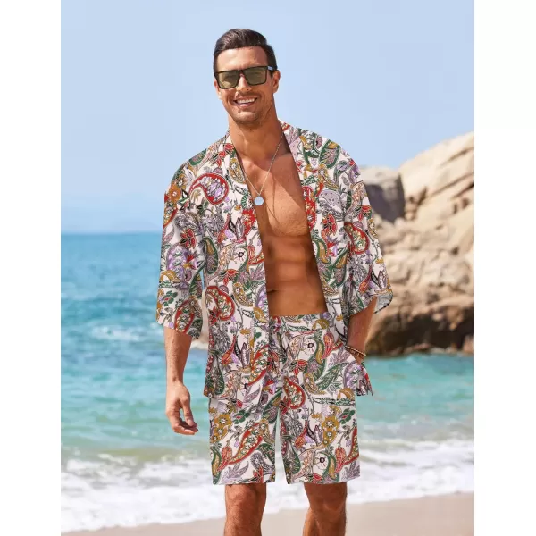 COOFANDY Men's 2 Pieces Outfit Lightweight Kimono Cardigan Jacket Set Hawaiian Beach Shirt with Shorts)