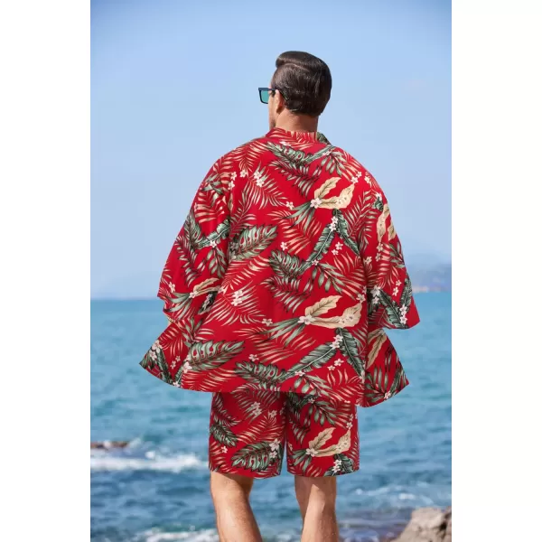 COOFANDY Men's 2 Pieces Outfit Lightweight Kimono Cardigan Jacket Set Hawaiian Beach Shirt with Shorts)