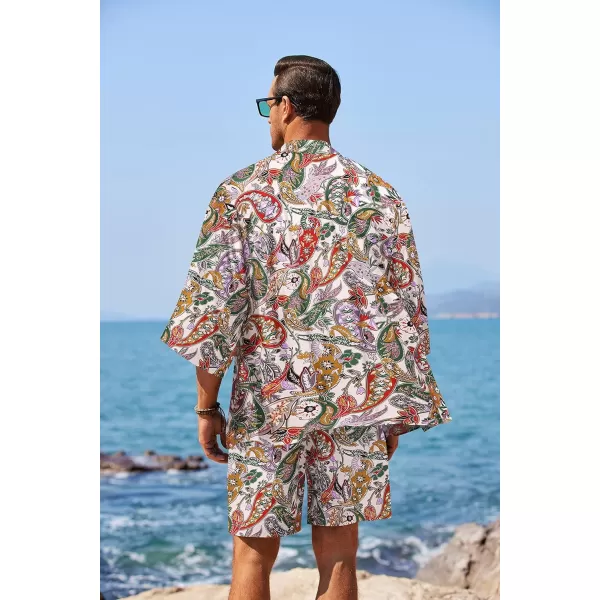 COOFANDY Men's 2 Pieces Outfit Lightweight Kimono Cardigan Jacket Set Hawaiian Beach Shirt with Shorts)