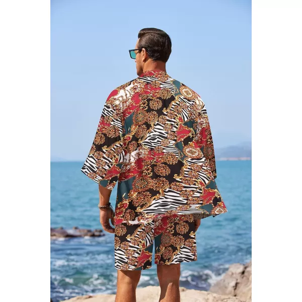 COOFANDY Men's 2 Pieces Outfit Lightweight Kimono Cardigan Jacket Set Hawaiian Beach Shirt with Shorts)