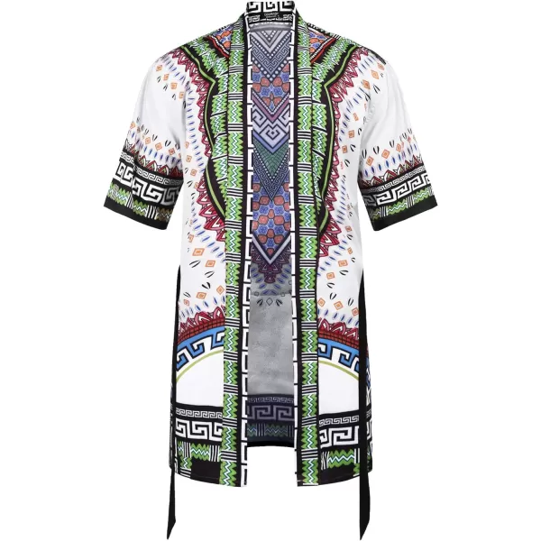 COOFANDY Mens African Dashiki Print Ruffle Shawl Collar Cardigan Lightweight Long Length Drape Cape