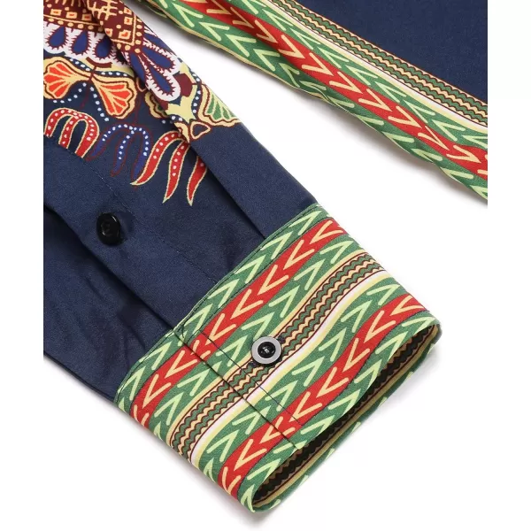COOFANDY Men's African Dashiki Print Shirt Long Sleeve Button Down Shirt Bright Color Tribal Top Shirt