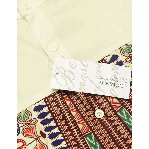 COOFANDY Men's African Dashiki Print Shirt Long Sleeve Button Down Shirt Bright Color Tribal Top Shirt