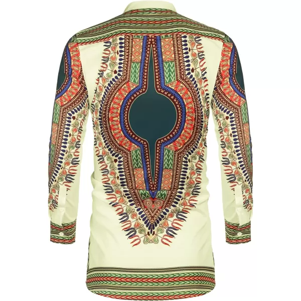 COOFANDY Men's African Dashiki Print Shirt Long Sleeve Button Down Shirt Bright Color Tribal Top Shirt