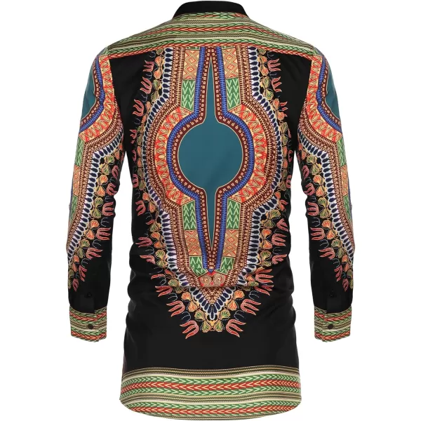 COOFANDY Men's African Dashiki Print Shirt Long Sleeve Button Down Shirt Bright Color Tribal Top Shirt