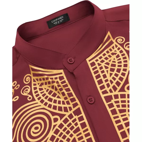 COOFANDY Men's African Dashiki Print Shirt Long Sleeve Button Down Shirt Bright Color Tribal Top Shirt