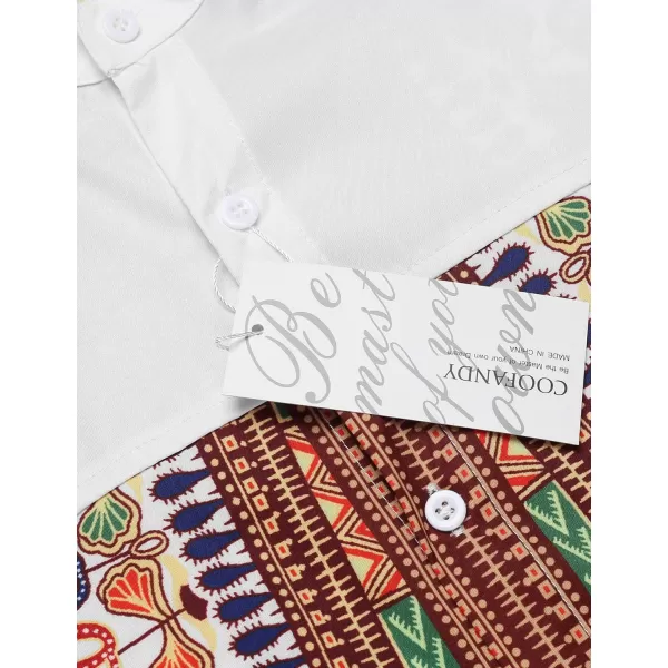 COOFANDY Men's African Dashiki Print Shirt Long Sleeve Button Down Shirt Bright Color Tribal Top Shirt