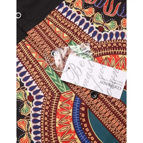COOFANDY Men's African Dashiki Print Shirt Long Sleeve Button Down Shirt Bright Color Tribal Top Shirt