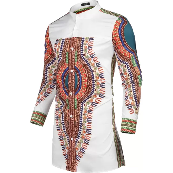 COOFANDY Men's African Dashiki Print Shirt Long Sleeve Button Down Shirt Bright Color Tribal Top Shirt