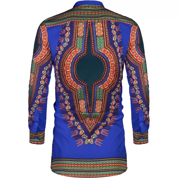 COOFANDY Men's African Dashiki Print Shirt Long Sleeve Button Down Shirt Bright Color Tribal Top Shirt