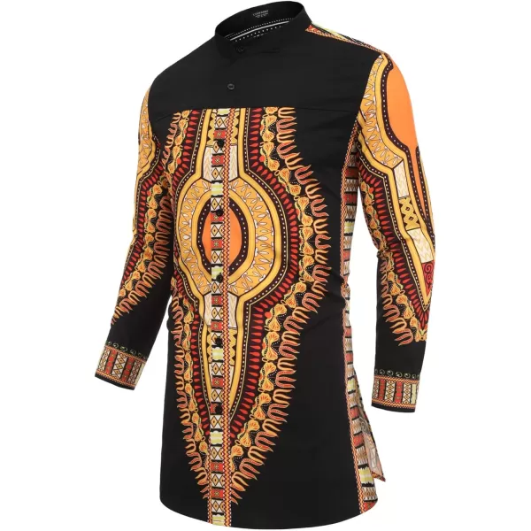 COOFANDY Men's African Dashiki Print Shirt Long Sleeve Button Down Shirt Bright Color Tribal Top Shirt