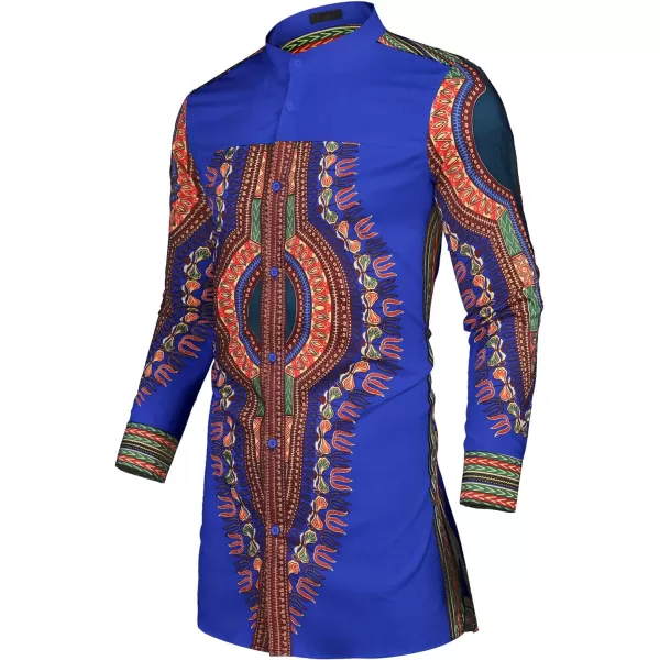 COOFANDY Men's African Dashiki Print Shirt Long Sleeve Button Down Shirt Bright Color Tribal Top Shirt