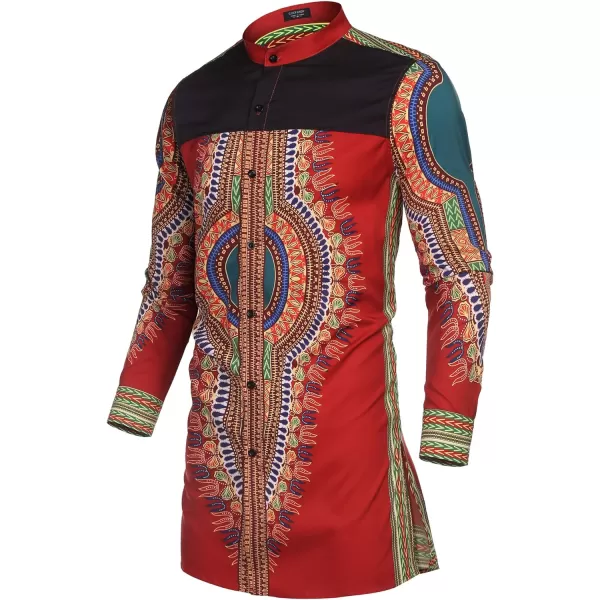COOFANDY Men's African Dashiki Print Shirt Long Sleeve Button Down Shirt Bright Color Tribal Top Shirt